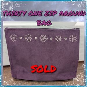 Thirty-One Floral Embroidered Purple Cosmetic Case